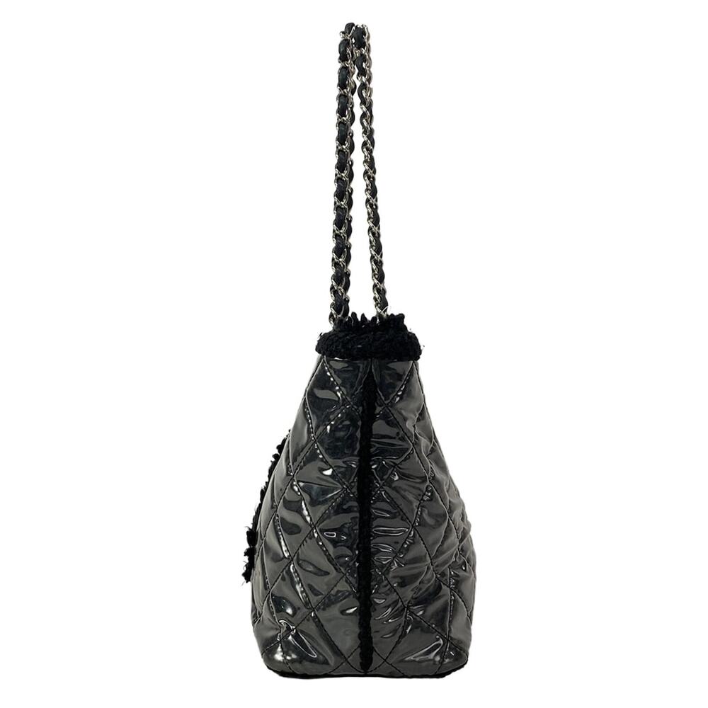 Chanel Patent Toilette Chain Tote Tote Bag Black Clear Vinyl Funny Tweed - Picture 4 of 15